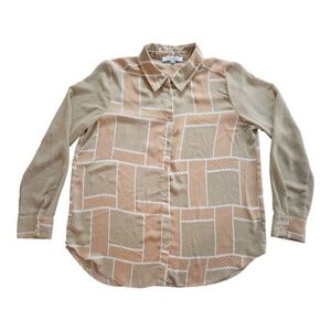 Rose‎ Olive Button Down Shirt Lightweight Womens Large Geometric Tapestry NWOT
